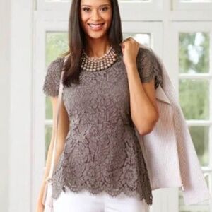 Isaac Mizrahi Floral Lace Short Sleeve Peplum Top